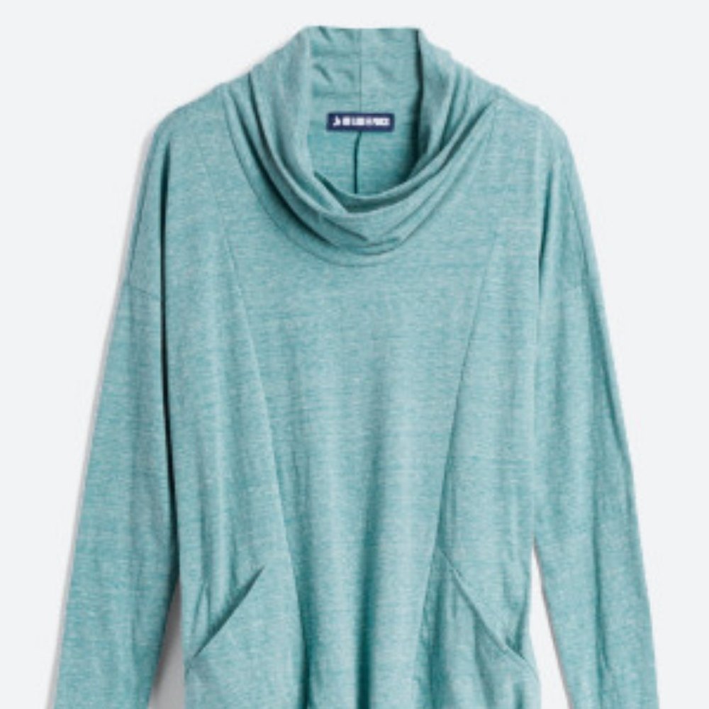 INK LOVE & PEACE Calyn Cowl Neck Knit Pullover  S | Teal Green